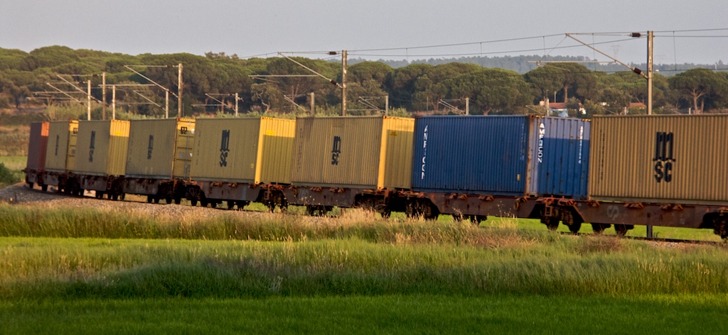 Sggmrss-Containertragwagen in Alcácer, Portugal